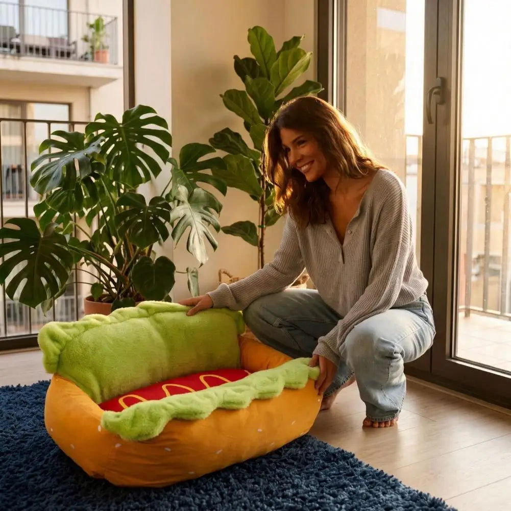 Washable Pet Bed Cozy Hot Dog Pet Bed Soft Plush Small Dog Nest Removable Washable Mat for Cats Dogs Warm Comfortable Sleeping
