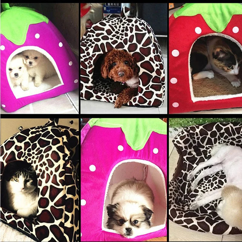 High Quality Pet Dog House Large Dog Bed Strawberry Leopard Print Cat Tent Rabbit Warm Cushion Basket ZL03