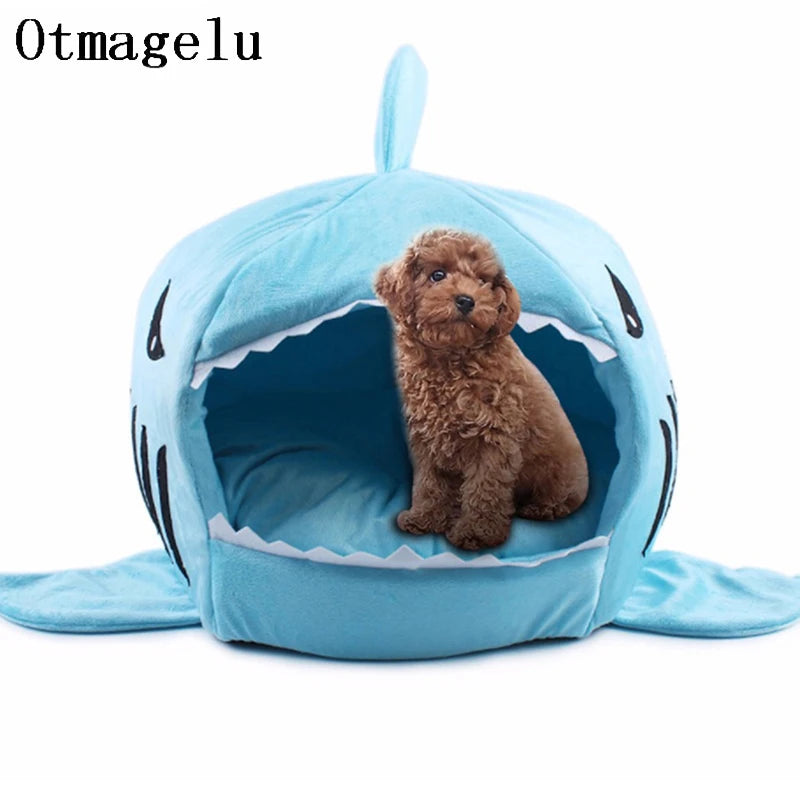 Winter Dog House for Small Dog Warm Shark Dog House Nest Tent Cotton Cat Bed Puppy Mat Pad Pet Hondenmand Dog Cage Cave Supplies